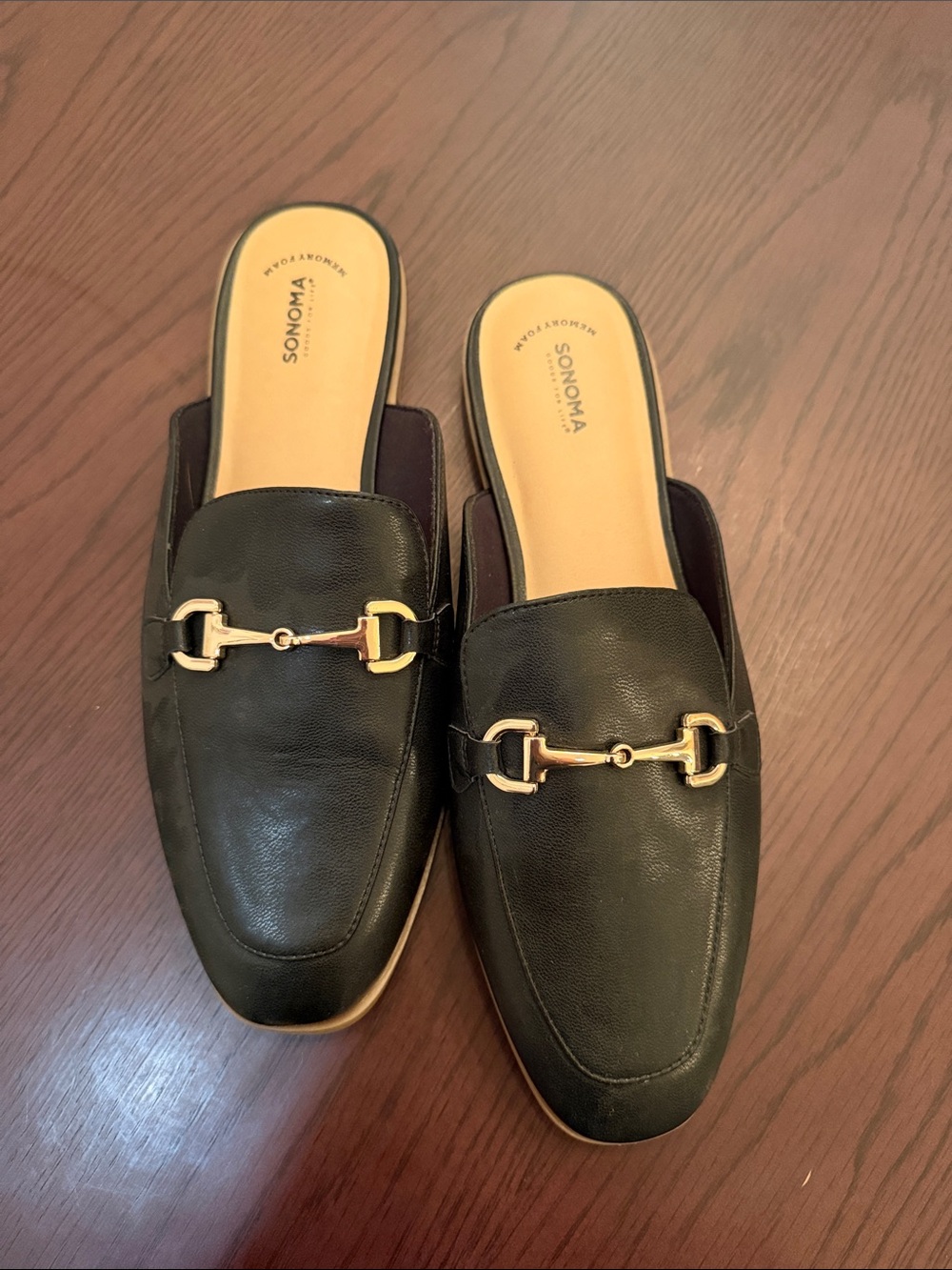 SONOMA Black Leather Mule with Gold-Tone Bit Hardware